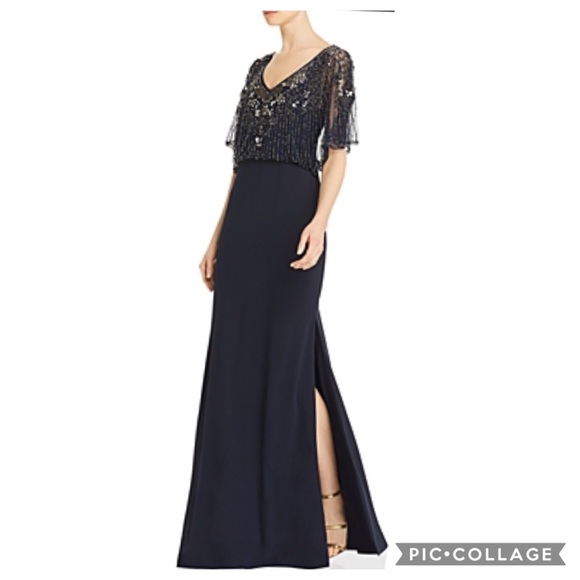 Aidan Mattox BLUE Twilight beaded bodice Long evening gown - Picture 2 of 10
